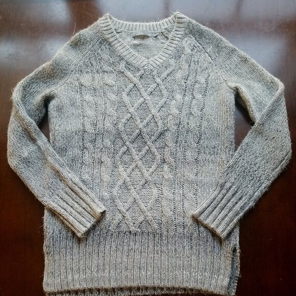 Prana Womens S Leisel Chunky Cable Knit Tunic Sweater Gray‎ Stripe V-Neck - Picture 1 of 8